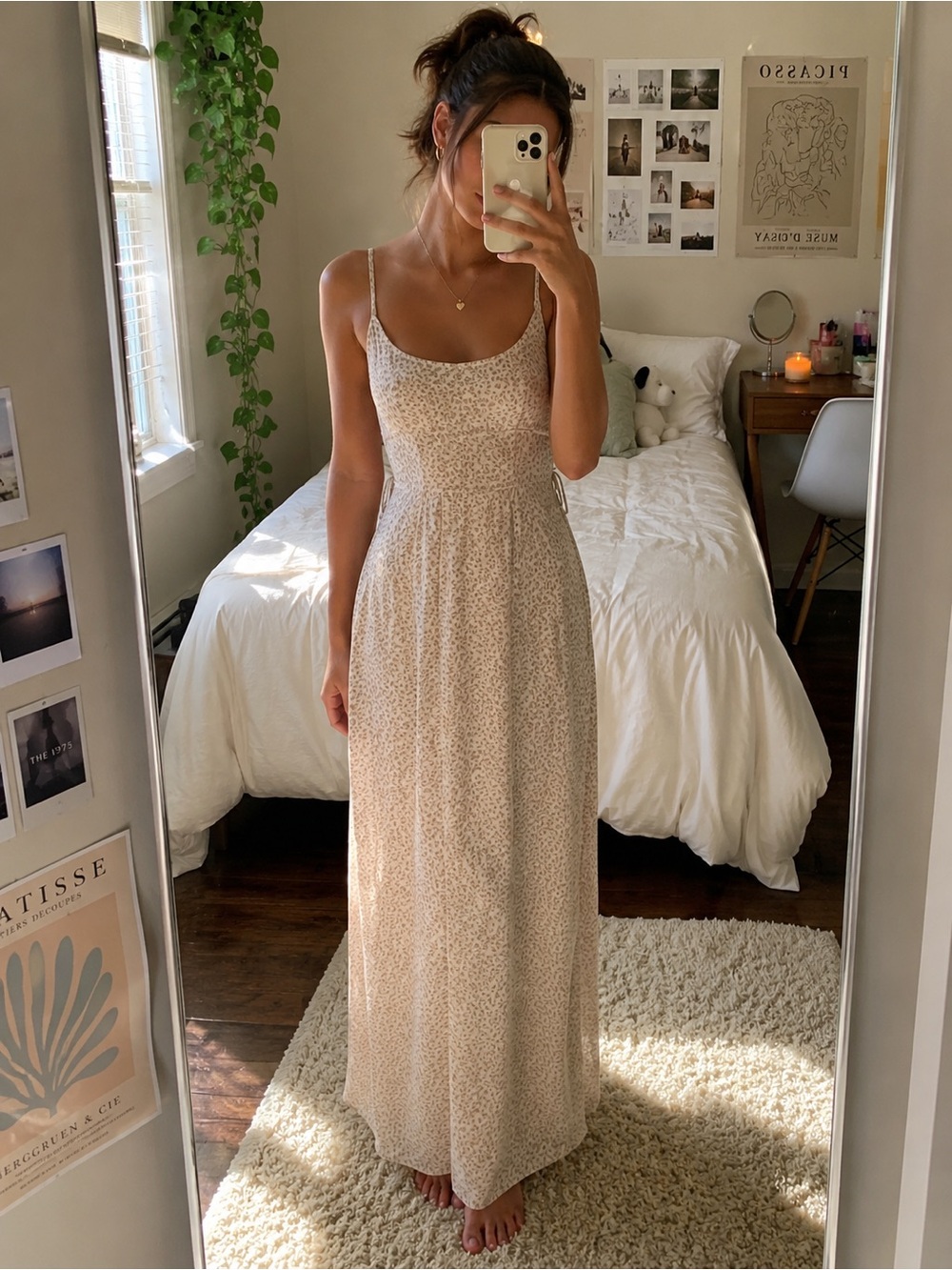 Brandy Melville One Size Floral Maxi Dress Ditsy Cottagecore Tie Back Spaghetti